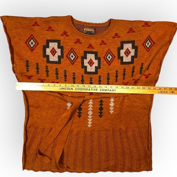 PENDLETON Brown Ashcreek Aztec Virgin Wool Tie Anthropologie Poncho sz XS / S - Picture 13 of 15